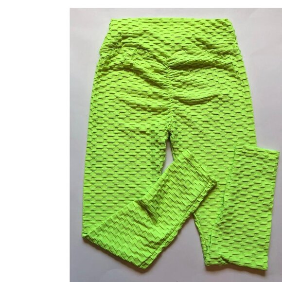 Chartreuse, lemon-lime, waffle knit, Leggings, Size Large, No brand tag. - Picture 2 of 8